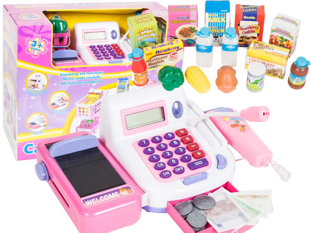 Casa de marcat cu microfon, scanner si banda pentru produse, accesorii, MalPlay