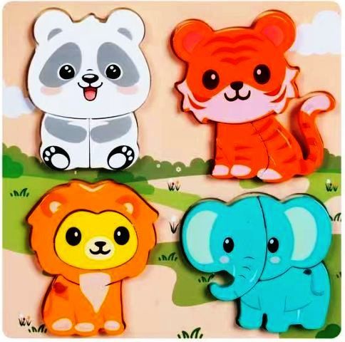 Placa cu 4 baby puzzle din lemn masiv - imagine 2