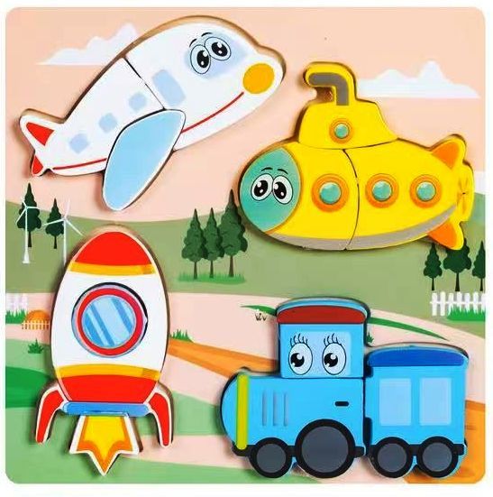 Placa cu 4 baby puzzle din lemn masiv - imagine 3