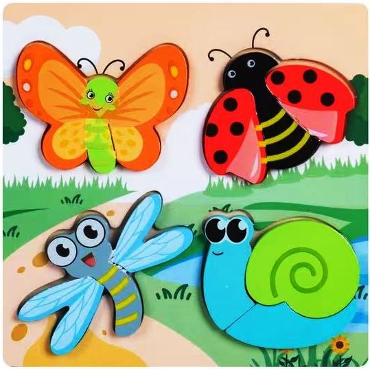 Placa cu 4 baby puzzle din lemn masiv - imagine 5