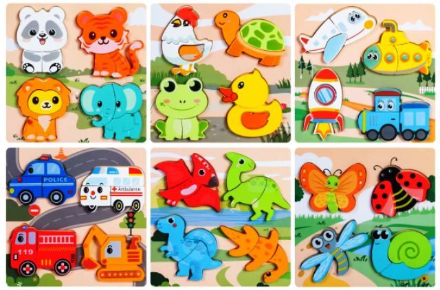 Placa cu 4 baby puzzle din lemn masiv